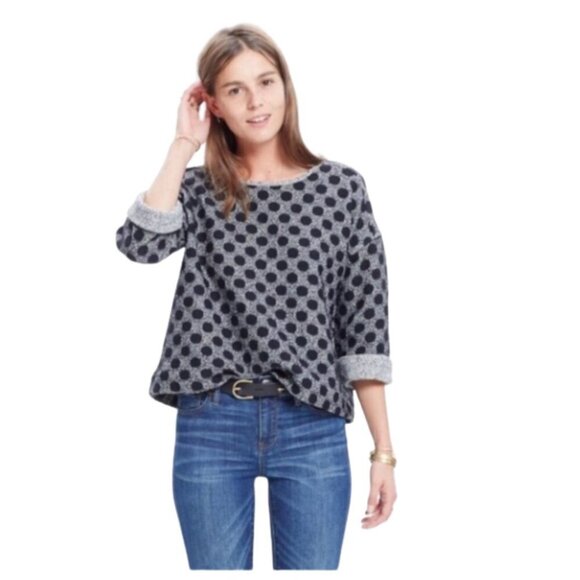 Madewell Polka Dot Sweater Round Neck Long Sleeve Knit Stretch Pullover Sz XS - Picture 1 of 9